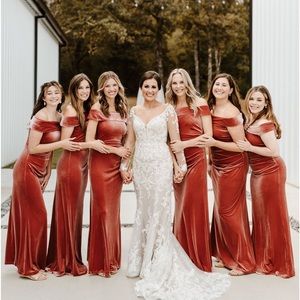 David’s Bridal Velvet Off the Shoulder Bridesmaid Dress